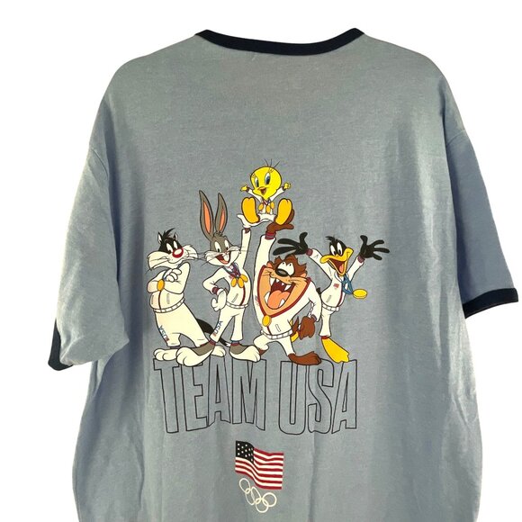 Looney Tunes Mens Team USA Graphic T-Shirt XXL Blue Cotton Blend Casual Novelty - Picture 4 of 5